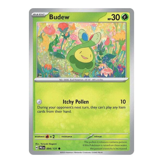 Budew (PRE) #004/131 Common (Reverse Holofoil Moderately Played) SV: Prismatic Evolutions Pokemon: 2025
