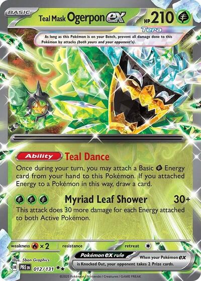 Teal Mask Ogerpon ex 012 131 (PRE) #012/131 Double Rare (Holofoil Near Mint) SV: Prismatic Evolutions Pokemon: 2025