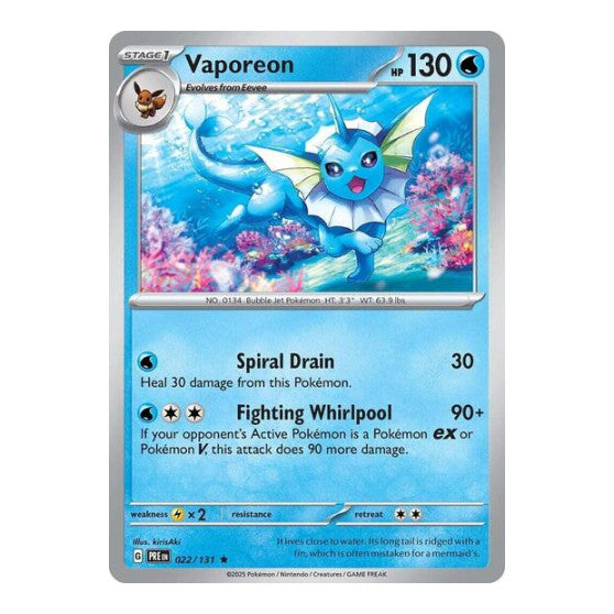 Vaporeon (PRE) #022/131 Rare SV: Prismatic Evolutions Pokemon: 2025
