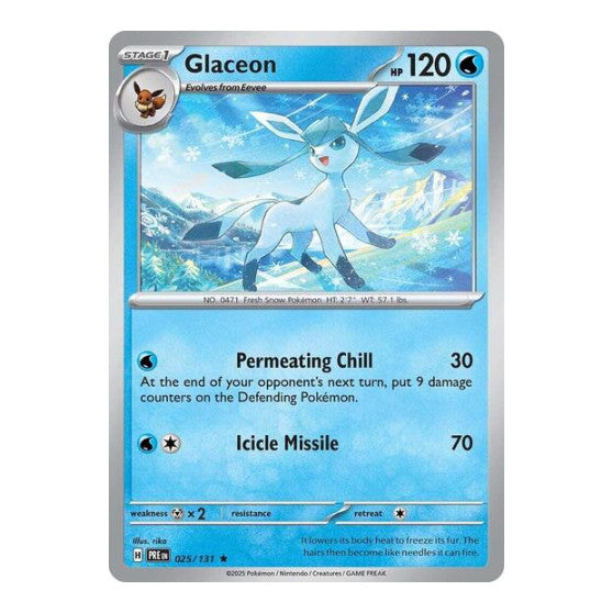 Glaceon (PRE) #025/131 Rare (Holofoil Moderately Played) SV: Prismatic Evolutions Pokemon: 2025