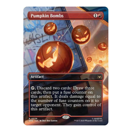 Pumpkin Bombs (Borderless) (SPE) #26 Rare (Foil Near Mint) Marvel's Spider-Man: Eternal-Legal Magic: The Gathering: 2025