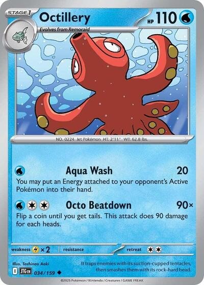 Octillery (JTG) #034/159 Uncommon (Reverse Holofoil Moderately Played) SV09: Journey Together Pokemon: 2025