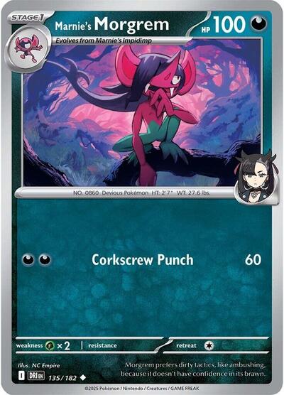 Marnies Morgrem (DRI) #135/182 Uncommon (Reverse Holofoil Lightly Played) SV10: Destined Rivals Pokemon: 2025