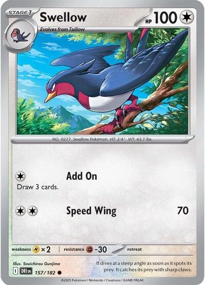 Swellow (DRI) #157/182 Common (Reverse Holofoil Lightly Played) SV10: Destined Rivals Pokemon: 2025