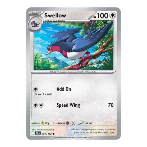 Swellow (DRI) #157/182 Common (Reverse Holofoil Lightly Played) SV10: Destined Rivals Pokemon: 2025
