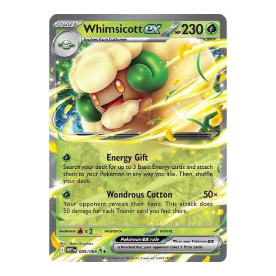 Whimsicott ex (WHT) #005/086 Double Rare (Holofoil Near Mint) SV: White Flare Pokemon: 2025