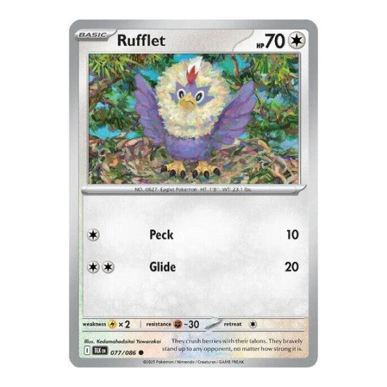 Rufflet (BLK) #077/086 Common (Reverse Holofoil Lightly Played) SV: Black Bolt Pokemon: 2025