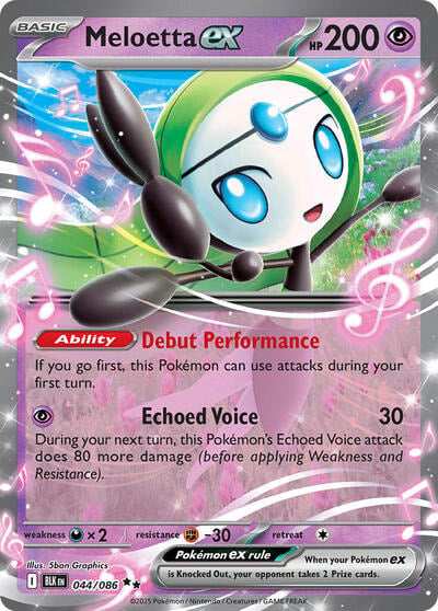 Meloetta ex (BLK) #044/086 Double Rare (Holofoil Near Mint) SV: Black Bolt Pokemon: 2025