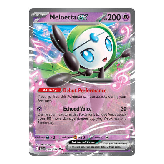 Meloetta ex (BLK) #044/086 Double Rare (Holofoil Near Mint) SV: Black Bolt Pokemon: 2025