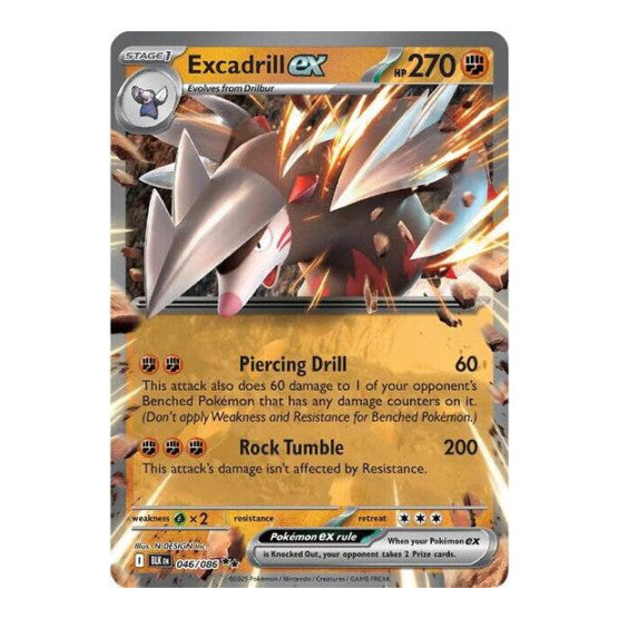 Excadrill ex (BLK) #046/086 Double Rare (Holofoil Near Mint) SV: Black Bolt Pokemon: 2025
