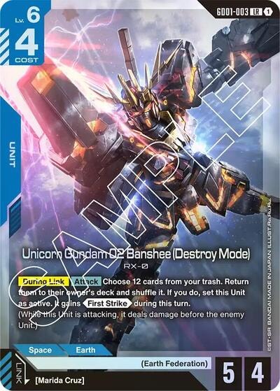 Unicorn Gundam 02 Banshee (Destroy Mode) (GD01) #GD01-003 LR (Holofoil Near Mint) Newtype Rising Gundam Card Game: 2025