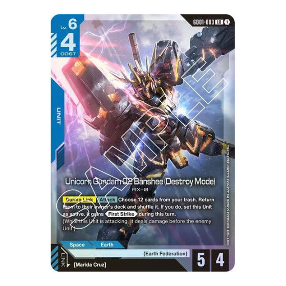 Unicorn Gundam 02 Banshee (Destroy Mode) (GD01) #GD01-003 LR (Holofoil Near Mint) Newtype Rising Gundam Card Game: 2025