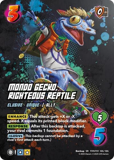Mondo Gecko, Righteous Reptile (TMNT) #TMNT01 186/186 Secret Rare (Foil Near Mint) Teenage Mutant Ninja Turtles UniVersus: 2025