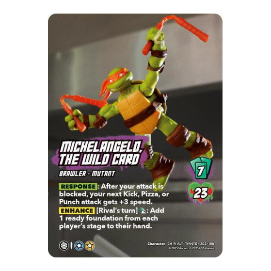 Michelangelo, the Wild Card (Alternate Art) (202) (TMNT) #TMNT01 202/186 CH-C-ALT (Foil Near Mint) Teenage Mutant Ninja Turtles UniVersus: 2025