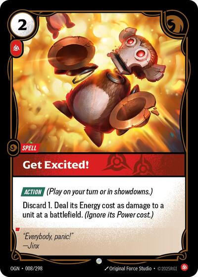 Get Excited! (OGN) #008/298 Common (Near Mint) Origins Riftbound: League of Legends Trading Card Game: 2025