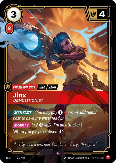 Jinx - Demolitionist (OGN) #030/298 Rare (Foil Near Mint) Origins Riftbound: League of Legends Trading Card Game: 2025