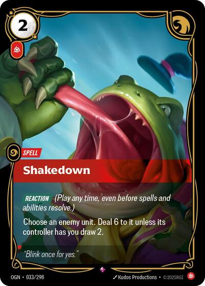 Shakedown (OGN) #033/298 Rare (Foil Near Mint) Origins Riftbound: League of Legends Trading Card Game: 2025
