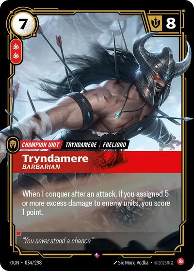 Tryndamere - Barbarian (OGN) #034/298 Rare (Foil Near Mint) Origins Riftbound: League of Legends Trading Card Game: 2025