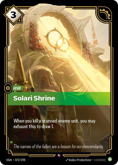 Solari Shrine (OGN) #072/298 Rare (Foil Near Mint) Origins Riftbound: League of Legends Trading Card Game: 2025
