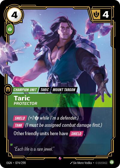 Taric - Protector (OGN) #074/298 Rare (Foil Near Mint) Origins Riftbound: League of Legends Trading Card Game: 2025