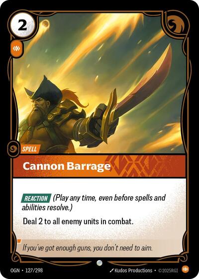 Cannon Barrage (OGN) #127/298 Common (Near Mint) Origins Riftbound: League of Legends Trading Card Game: 2025
