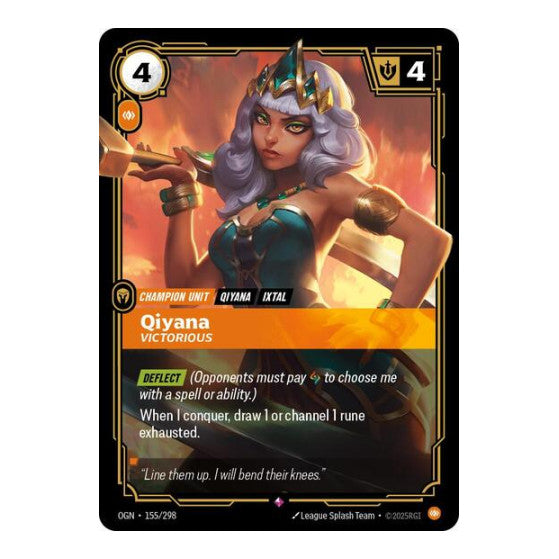 Qiyana Victorious (OGN) #155/298 Rare (Foil Near Mint) Origins Riftbound: League of Legends Trading Card Game: 2025