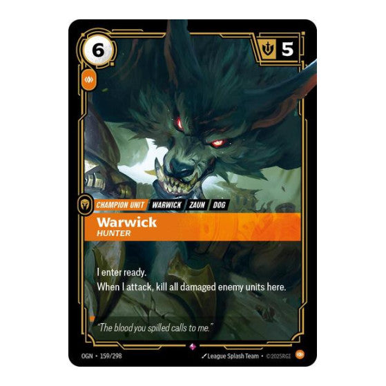 Warwick Hunter (OGN) #159/298 Rare (Foil Near Mint) Origins Riftbound: League of Legends Trading Card Game: 2025