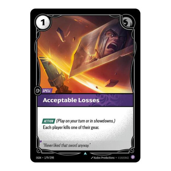 Acceptable Losses (OGN) #179/298 Uncommon (Near Mint) Origins Riftbound: League of Legends Trading Card Game: 2025