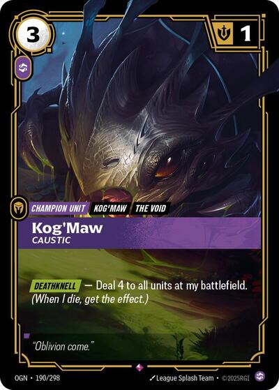 Kog'Maw - Caustic (OGN) #190/298 Rare (Foil Near Mint) Origins Riftbound: League of Legends Trading Card Game: 2025