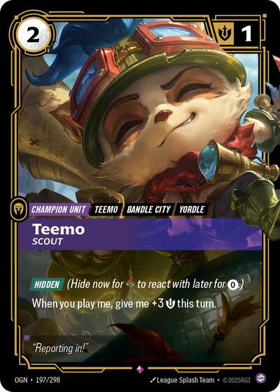 Teemo - Scout (OGN) #197/298 Rare (Foil Near Mint) Origins Riftbound: League of Legends Trading Card Game: 2025