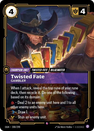 Twisted Fate Gambler (OGN) #200/298 Rare (Foil Near Mint) Origins Riftbound: League of Legends Trading Card Game: 2025