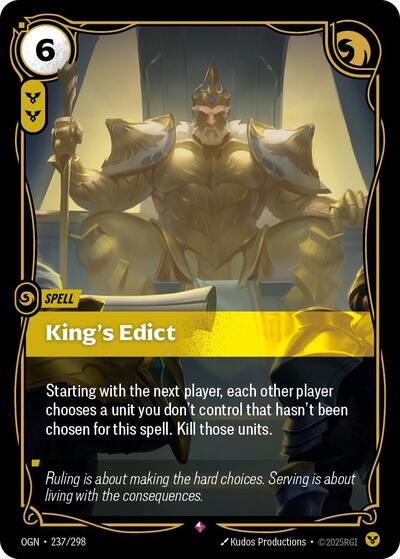 King's Edict (OGN) #237/298 Rare (Foil Near Mint) Origins Riftbound: League of Legends Trading Card Game: 2025