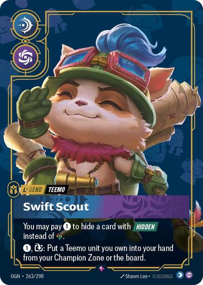 Teemo - Swift Scout (OGN) #263/298 Rare (Foil Near Mint) Origins Riftbound: League of Legends Trading Card Game: 2025