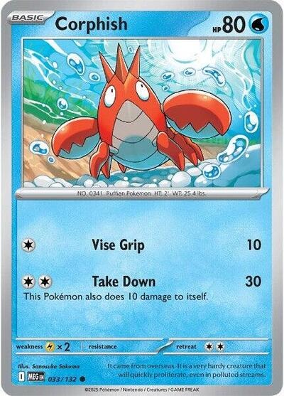 Corphish (MEG) #033/132 Common (Reverse Holofoil Moderately Played) ME01: Mega Evolution Pokemon: 2025