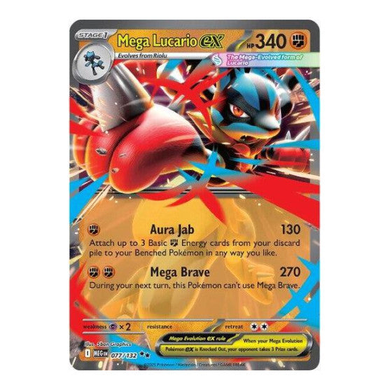Mega Lucario ex - 077/132 (MEG) #077/132 Double Rare (Holofoil Near Mint) ME01: Mega Evolution Pokemon: 2025