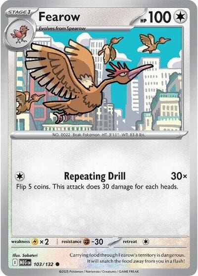 Fearow (MEG) #103/132 Common (Reverse Holofoil Moderately Played) ME01: Mega Evolution Pokemon: 2025