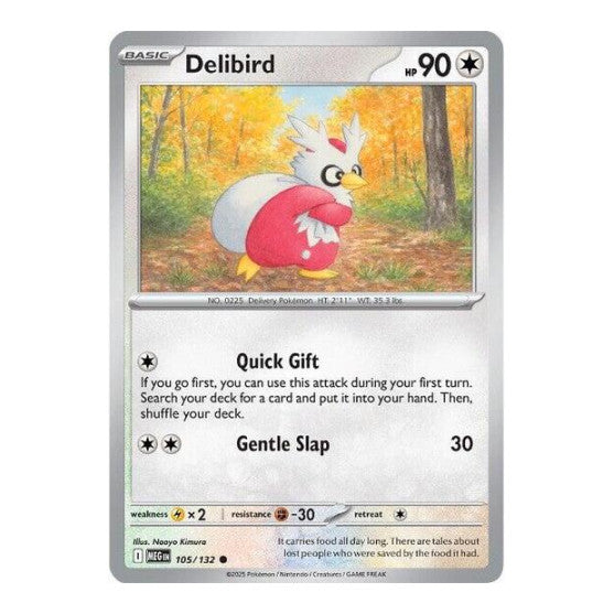 Delibird - 105/132 (MEG) #105/132 Common (Reverse Holofoil Moderately Played) ME01: Mega Evolution Pokemon: 2025