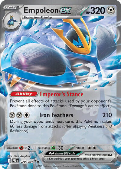 Empoleon ex - 070/094 (PFL) #070/094 Double Rare (Holofoil Near Mint) ME02: Phantasmal Flames Pokemon: 2025