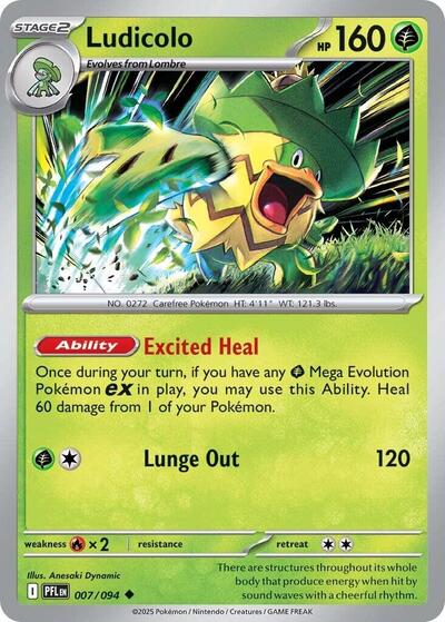 Ludicolo 007 094 (PFL) #007/094 Uncommon (Near Mint) ME02: Phantasmal Flames Pokemon: 2025