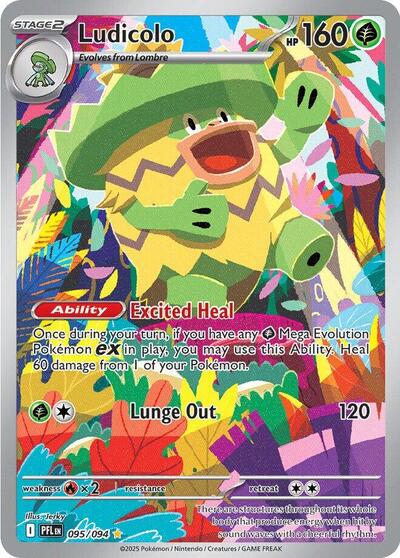 Ludicolo 095 094 (PFL) #095/094 Illustration Rare (Holofoil Near Mint) ME02: Phantasmal Flames Pokemon: 2025