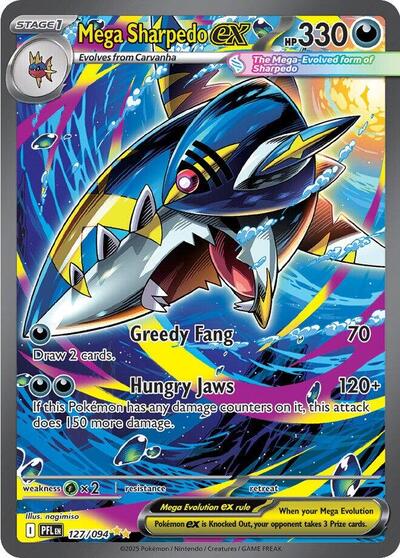 Mega Sharpedo ex 127 094 (PFL) #127/094 Special Illustration Rare (Holofoil Near Mint) ME02: Phantasmal Flames Pokemon: 2025