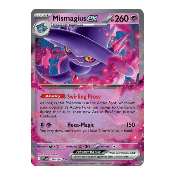 Mismagius ex - 036/094 (PFL) #036/094 Double Rare (Holofoil Near Mint) ME02: Phantasmal Flames Pokemon: 2025