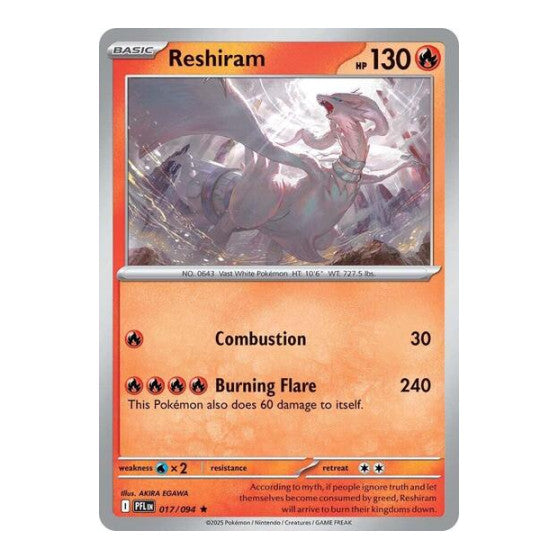 Reshiram (PFL) #017/094 Rare (Holofoil Lightly Played) ME02: Phantasmal Flames Pokemon: 2025