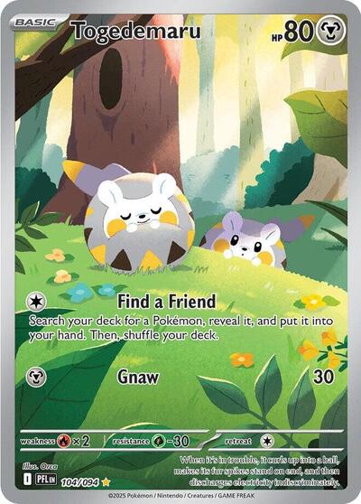 Togedemaru 104 094 (PFL) #104/094 Illustration Rare (Holofoil Near Mint) ME02: Phantasmal Flames Pokemon: 2025