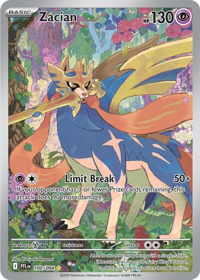Zacian 100 094 (PFL) #100/094 Illustration Rare (Holofoil Near Mint) ME02: Phantasmal Flames Pokemon: 2025
