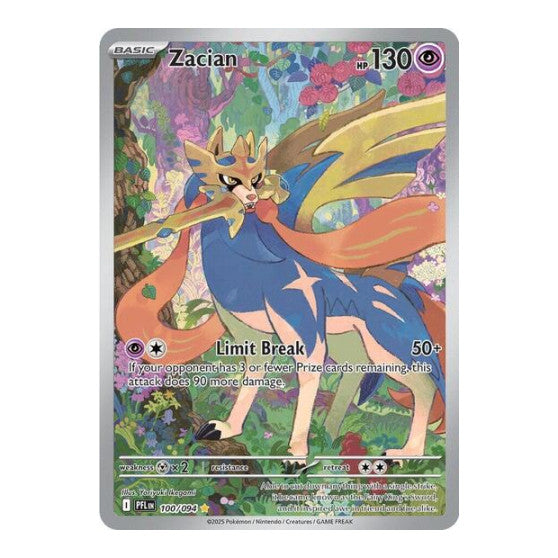 Zacian - 100/094 (PFL) #100/094 Illustration Rare (Holofoil Near Mint) ME02: Phantasmal Flames Pokemon: 2025