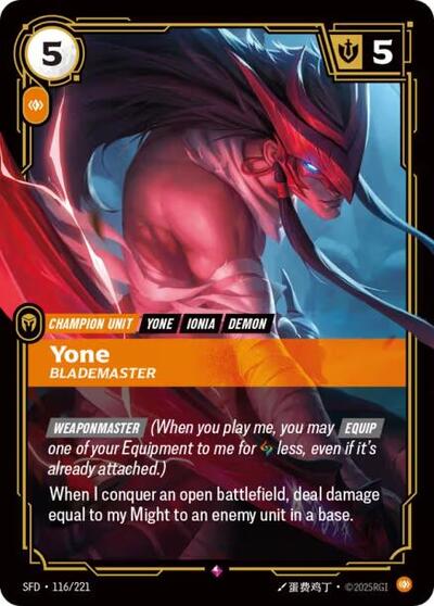 Yone Blademaster (SFD) #116/221 Rare (Foil Near Mint) Spiritforged Riftbound League of Legends Trading Card Game: 2026