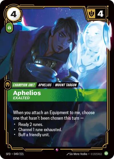 Aphelios Exalted (SFD) #049/221 Rare (Foil Near Mint) Spiritforged Riftbound: League of Legends Trading Card Game: 2026
