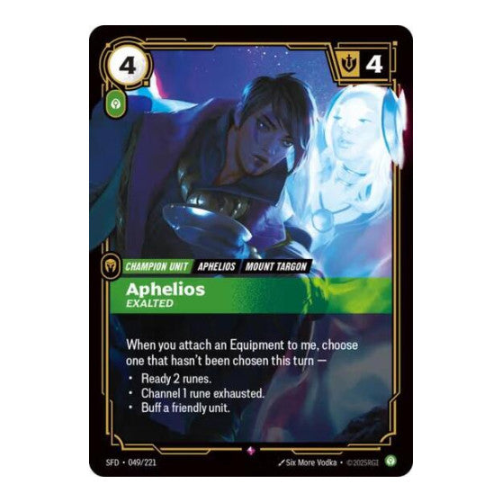 Aphelios, Exalted (SFD) #049/221 Rare (Foil Near Mint) Spiritforged Riftbound: League of Legends Trading Card Game: 2026