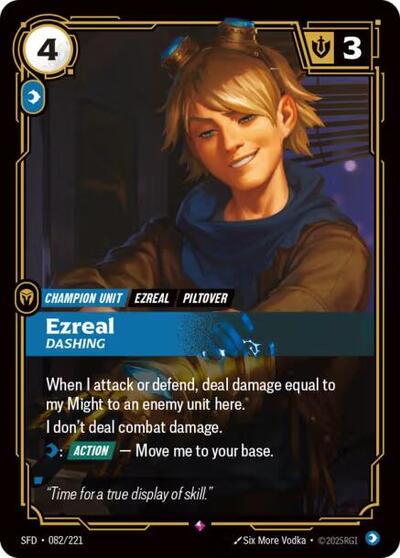 Ezreal - Dashing (SFD) #082/221 Rare (Foil Near Mint) Spiritforged Riftbound: League of Legends Trading Card Game: 2026